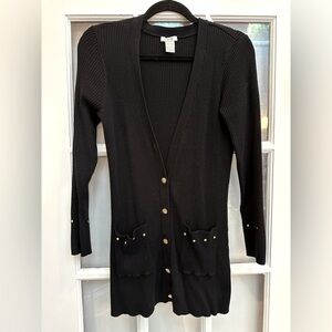Vintage Cache Ribbed Black Button-Up V-Neck Women's Cardigan Sweater Size Large